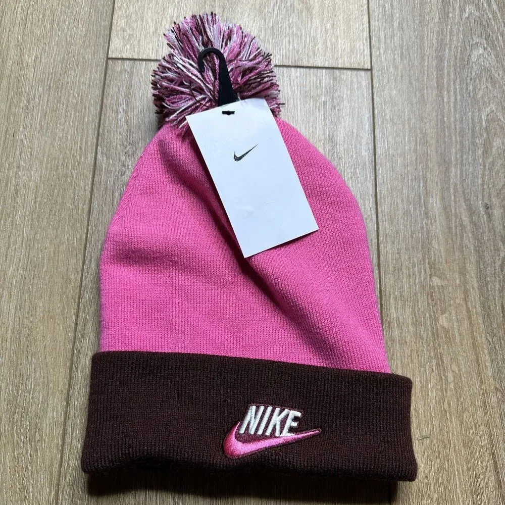 Nike Kids Knit Hat Pink Pom Pom OSFM Warm Comfort NEW‎